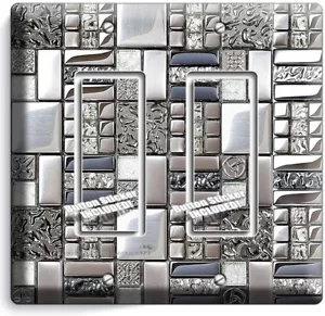 PIASTRELLA CROMO SPAZZOLATO METALLO DESIGN DOPPIO INTERRUTTORE LUCE GFI PIASTRA PARETE ARREDAMENTO CUCINA - Foto 1 di 1