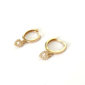 Solid REAL Gold 9k Love Heart Earring Stud Gift Pair Gorgeous Jewelry Clip Hook - Picture 1 of 3