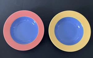 4 Lindt Stymeist Colorways Pasta Soup Bowls 9" Salmon Yellow Blue Postmodern - Picture 1 of 9