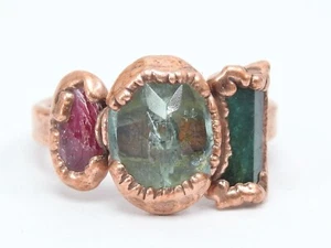 Mix Gemstones Electra Plated Copper Ring Faceted Polished Loose Stone For Gift - Picture 1 of 12