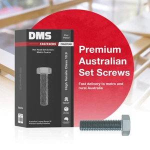 M12 x 55mm Hex Set Screw Bolt Metric Coarse 1.75p High Tensile Class 10.9 Zinc - Picture 1 of 1
