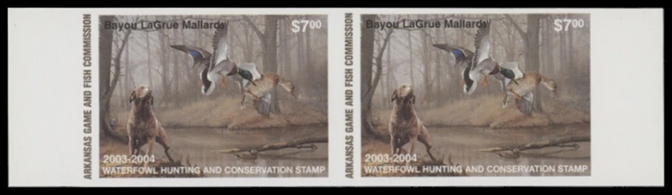 2003  Arkansas State Duck Stamp. Mint Never Hinged. OG Imperforated Pair    - Image 1 of 1