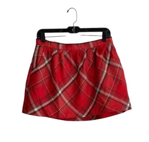 Vintage Old Navy Red Plaid Wool Blend Preppy Academia Mini Skirt Sz 4 NWT - Picture 1 of 6