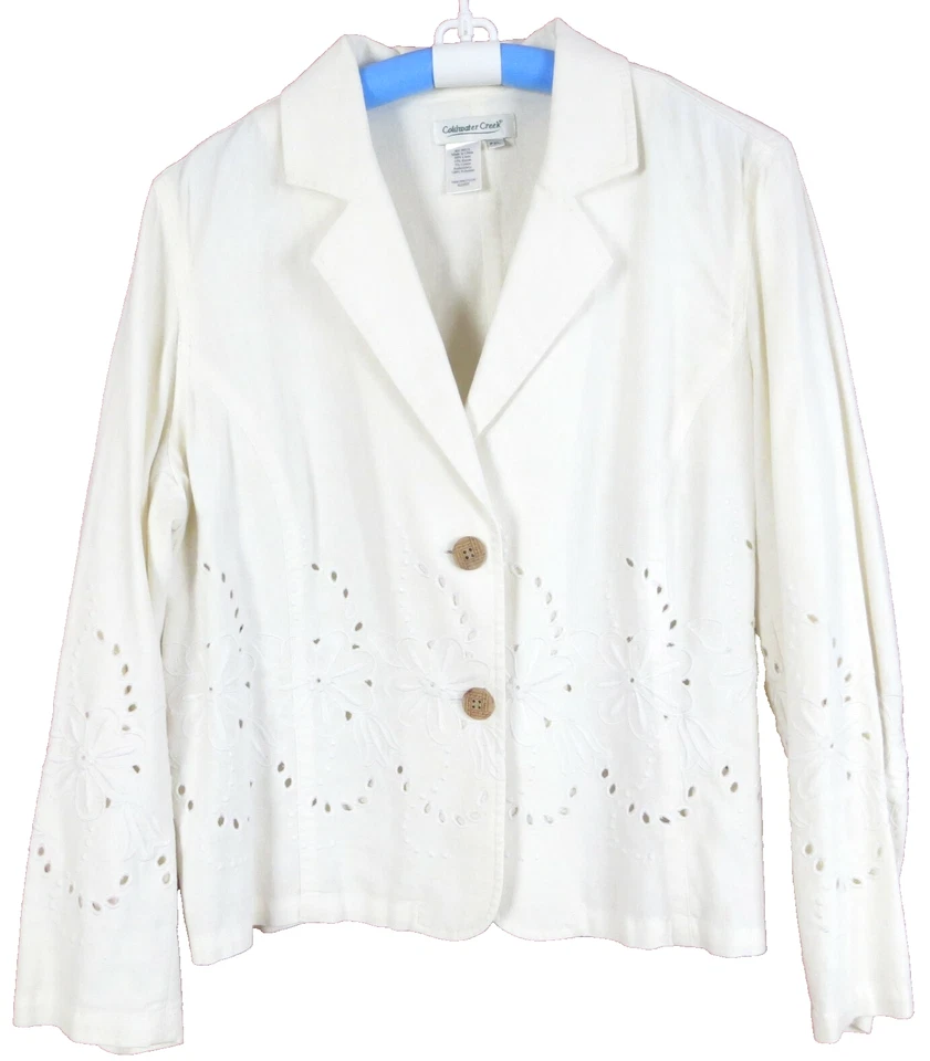 CJ0848 COLDWATER CREEK Mujer Lino Algodón Chaqueta Manga Larga Floral Ojales PXL Foto 1 de 4