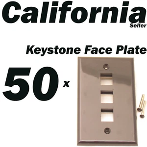 50 Faceplate 3 Port Keystone Jack RJ45 CAT5 CAT5e CAT6 Network Wall Plate Black - Picture 1 of 5