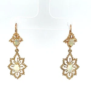 DE COLECCIÓN ELEGANTES PENDIENTES COLGANTES DE ÓPALO ARDIENTE FLORAL CIERRE DE PALANCA ORO AMARILLO 14K - Imagen 1 de 6