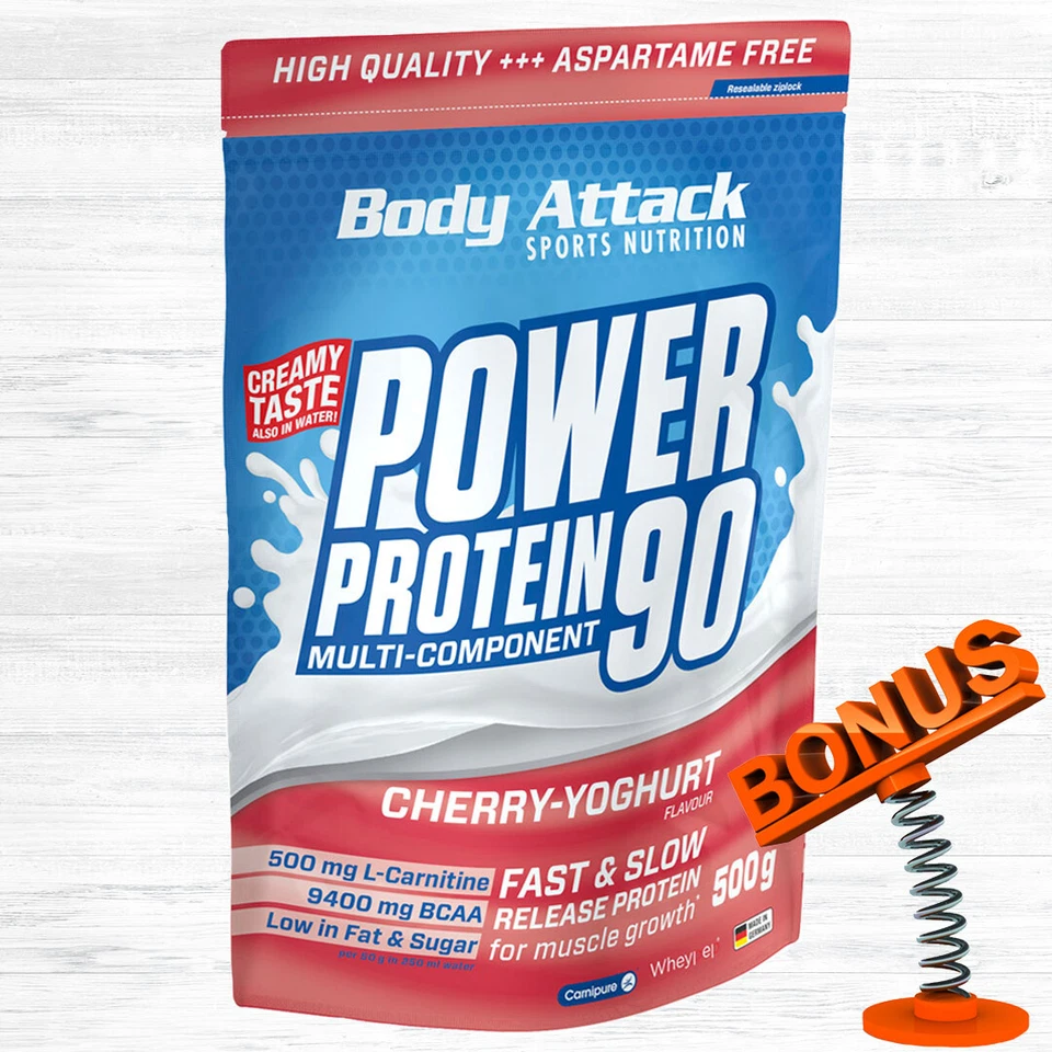 Body Attack Power Protein 90 500g Beutel 43,98 €/kg Casein L-Carnitin + Bonus