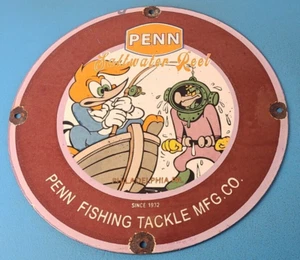 Vintage Penn Fishing Reels Sign - Porcelain Tackle Equipment Gas Pump Plate Sign - Picture 1 of 15