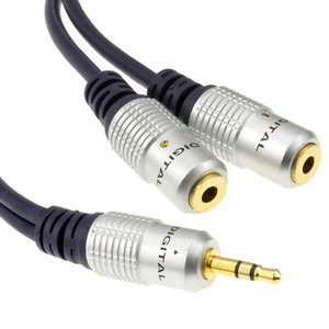 Pure OFC 3.5mm Conector Jack A 2 X Enchufes Largo Separador Cable 1.8m - Imagen 1 de 14