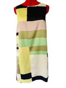 Color Block Shift Satin Dress Sheath James Coviello Mod 60's Sz Small S NEW - Picture 1 of 10
