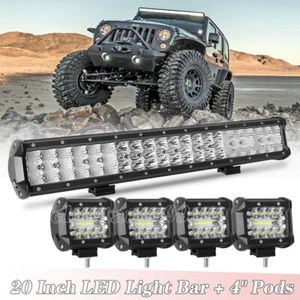 20inch LED Light Bar Flood Spot OffRoad Truck Driving FOG Truck + 4pcs 4" Pods - Picture 1 of 14