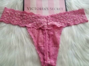 VICTORIA'S SECRET LARGE EMBELLISHED LACE THONG PANTY PINK DAHLIA SHIMMER NWT - Picture 1 of 12