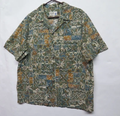 Iolani Shirt Mens XL Green Short Sleeve Cotton Hawaiian Floral Loop Collar 70s - Image 1 of 4