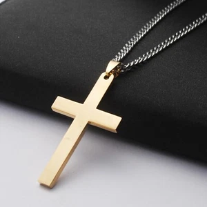 Stainless Steel Plain Silver Jesus Cross Crucifix Pendant Necklace Mens & Womens - Picture 1 of 16