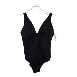 Lane Bryant Repreve Black Plunge One Piece Swimsuit Size 10 NWT Lightly Lined - Picture 1 of 9