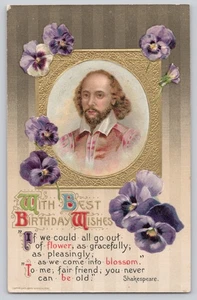 John Winsch Shakespeare Geburtstag Postkarte geprägt Stiefmütterchen Deutschland gebraucht - Bild 1 von 3