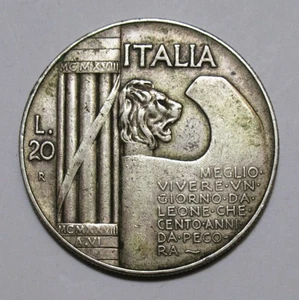 *VITTORIO EMANUELE III 20 LIRE ELMETTO 1928 ROMA BB CONSERVAZIONE MB/BB - Picture 1 of 2