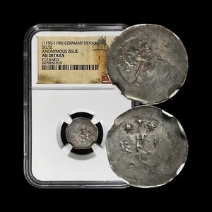 GERMANY. 1150, Denier, Silver - NGC AU - Alsace, Seltz, Abbey Stars, Pfennig - Picture 1 of 5