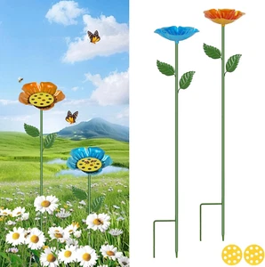 Bee Watering Station, Metal Bee Cups for Garden, Flower Shape Colorful Bee and B - Picture 1 of 8