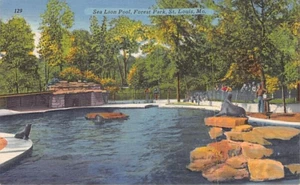 Postal MO: Sea Lion Pool, Forest Park, St. Louis, Missouri, 1954 lino - Imagen 1 de 2