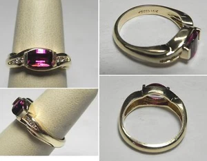 V440 Estate Solid 14K Yellow Gold E-W Fancy Tourmaline & Diamond Ring, Sz 6.75 - Picture 1 of 1