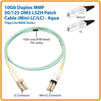 Tripp Lite N836-01M 10Gb Fiber Optic Duplex Multimode Patch Cable, 1M / 3Ft Aqua - Image 1 of 2