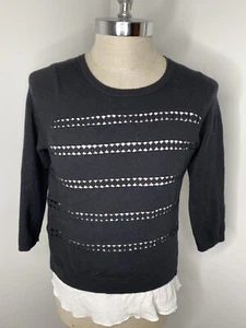 Anthropologie Angel of The North Sweater Sz Small Black Crochet White Shirttail - Picture 1 of 5