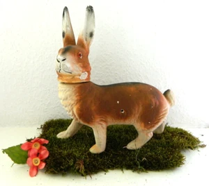 antik Ostern Candy Container Hase stehend aus Gips Füllbox - Bild 1 von 7