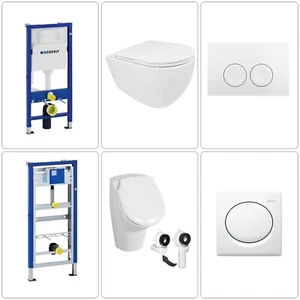 Wand-WC spülrandlos WC-Sitz Urinal & GEBERIT Vorwandgestelle+Betätigungsplatte - Bild 1 von 11