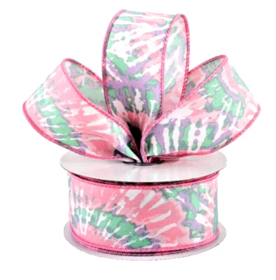 1 rollo - 10 yardas 1 1/2" ancho borde cableado cinta rosa, azul y blanco tie dye Foto 1 de 2