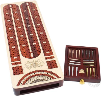 4 Track Continuous Cribbage Board Inlaid in Bloodwood - Size: 13.5 Inches - Stor - Image 1 of 4