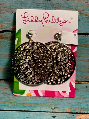 NEW Lilly Pulitzer Devine Gold-Tone Doorknocker Earrings w/Rhinestones & Pouch - Image 1 of 4