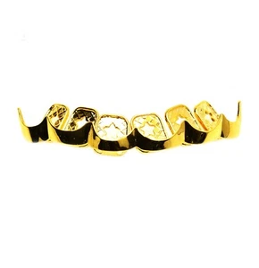 Men's Hip Hop Plain Half Grillz 14k Gold Plated Upper Top Teeth BLD G - Picture 1 of 3
