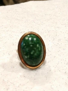 Vintage Shank Oval Copper Ring w/ Faux Turquoise 12k GF Band Adjustable - Picture 1 of 6