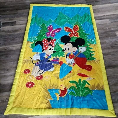 Vintage Disney Quilt 80s Handmade Mickey Mini Mouse Comforter Twin Size Blanket - Image 1 of 4