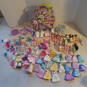 Polly Pocket Disney Princess Clothes Shoes Lot Ariel Snow White Belle Carry Case - Picture 1 of 13