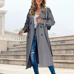 Women Trench Coat Sunscreen Jacket Elegant Double-breasted Women's for Work - Picture 1 of 14