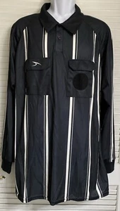 Camisa de árbitro de fútbol a rayas manga larga para hombre, XXL, negra cierre de 2 botones - Imagen 1 de 5