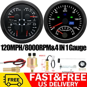 85mm Boat GPS Speedometer 0-120MPH with Tacho 0-8000RPM&4 IN 1 Gauge with Sensor - Picture 1 of 22