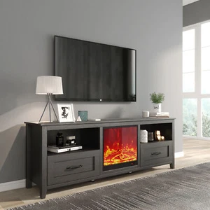 70.08"Length Black TV Stand for Living Room and Bedroom,w/2 Drawers and 4 High-C - Picture 1 of 5