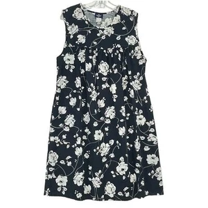Vintage GRANADA NEW YORK Shift Dress Size M Housedress Black Floral muumuu Dress - Picture 1 of 13