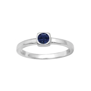 Solitaire 5MM Round Shape Blue Sapphire 925 Sterling Silver Stackable Women Ring - Picture 1 of 7