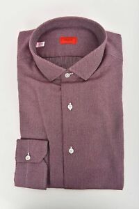 NWT ISAIA Burgundy Nailhead Extrafine Cotton Point Collar Dress Shirt 15 1/2 39