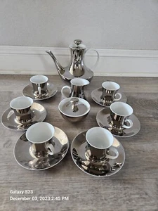Block Bidasoa 15 Piece Silver Lusterware Tea Set Gerald Gulotta 1960's Atomic - Picture 1 of 4