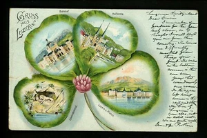Tarjeta postal de saludos del día de San Patricio Gruss Aus trébol irlandés vintage 1900 - Imagen 1 de 2