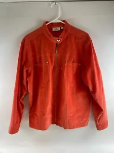 Quacker Factory Jacket Women's Size Large Orange Corduroy Jeweled Bling Full Zip - Picture 1 of 11