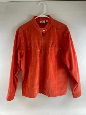 Quacker Factory Jacket Women's Size Large Orange Corduroy Jeweled Bling Full Zip - Image 1 of 4