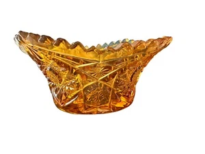 Vintage Bernstein Brillantschliff Glasschale/Bonboniere Sägezahnrand tief geschliffen dick - Bild 1 von 8