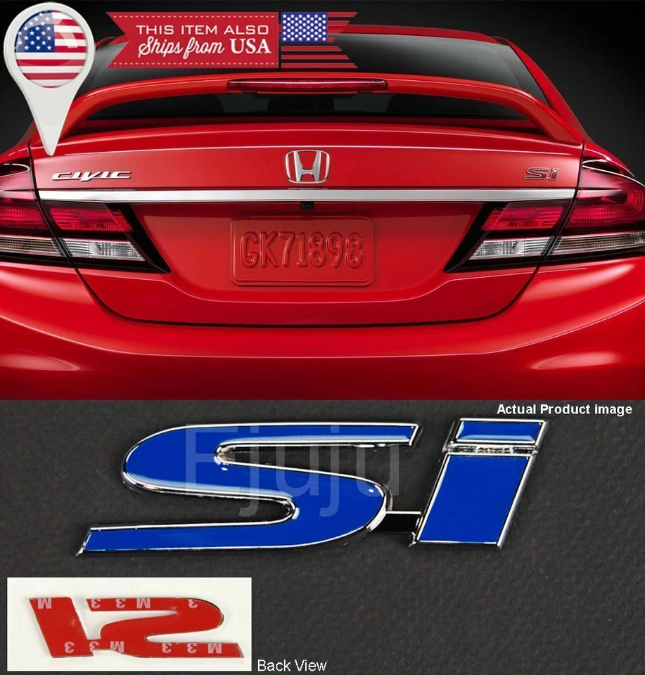 4.3" x 1" Metal Blue SI Emblem Decal Sticker Badge For Civic Trunk Fender Lip - Image 1 of 1