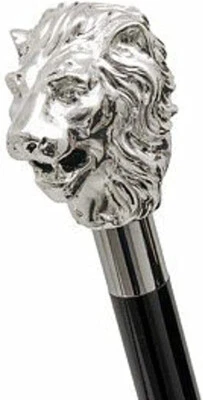 MANGO VICTORIANO PLATA LATÓN LIÓN HAED 3 PLIEGUES BASTÓN MADERA NEGRO Foto 1 de 4